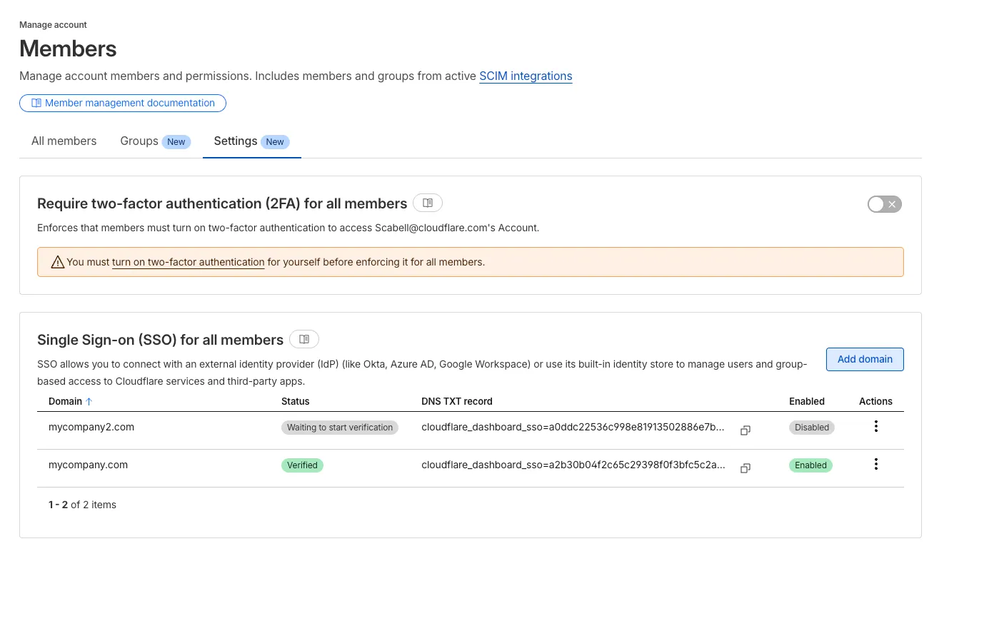 Screenshot of new user experience for managing SSO