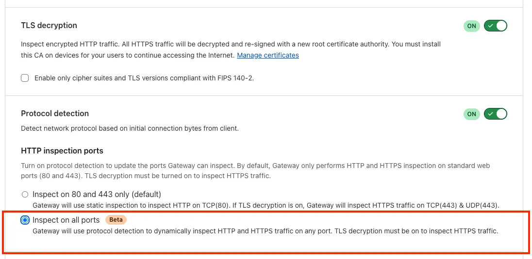 HTTP Inspection on all ports setting