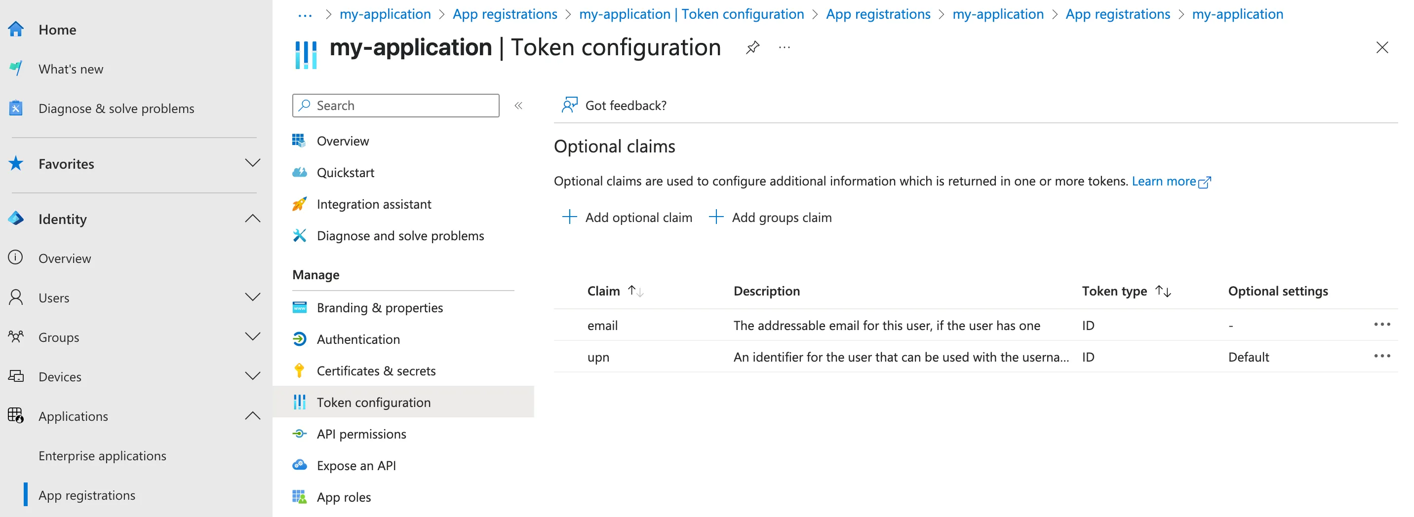 Email claim for Entra