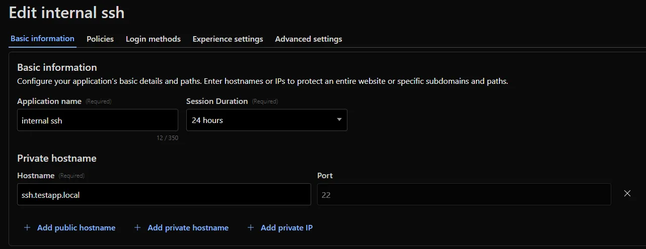 Example private application on non-443 port