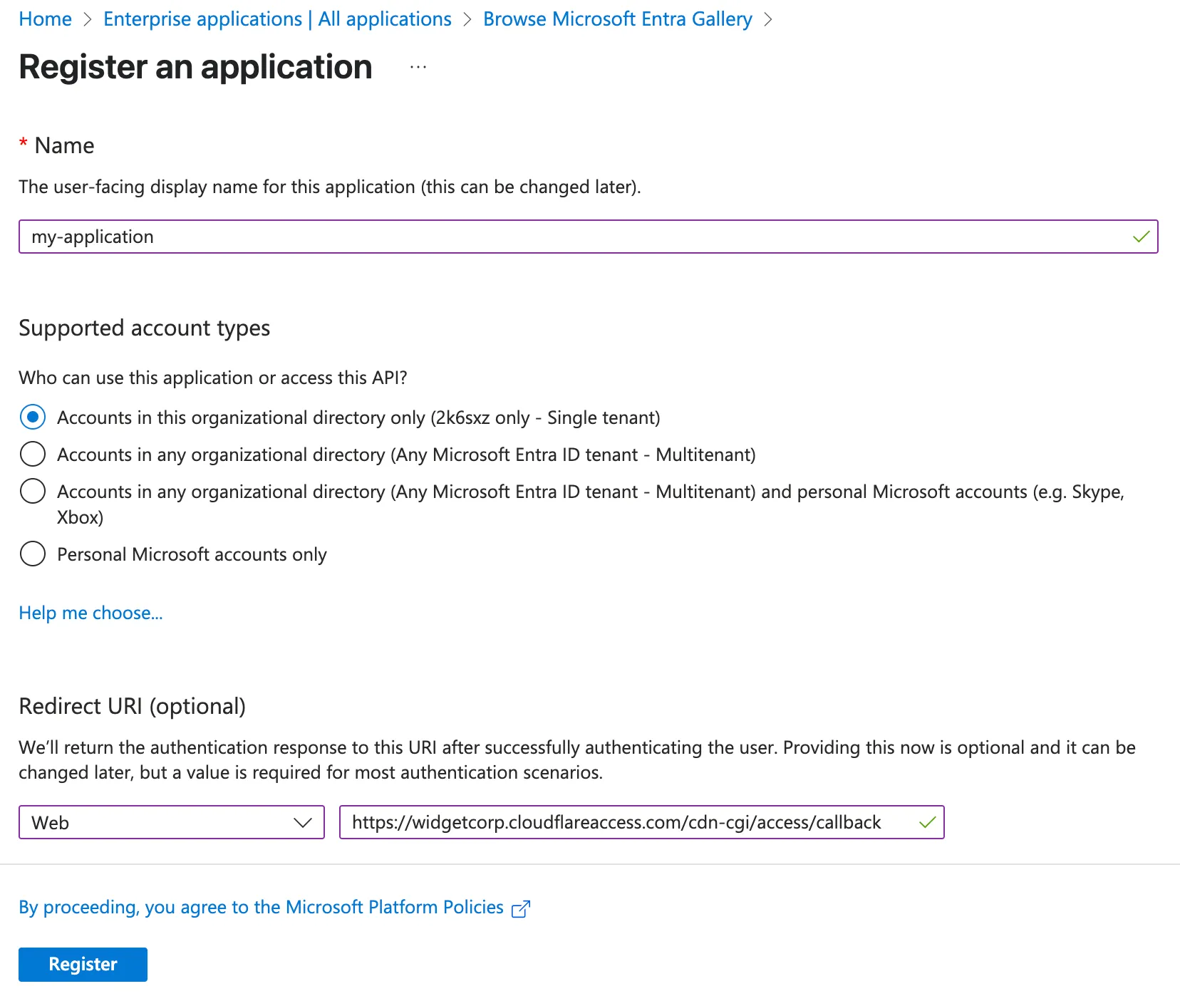 Registering an application in Azure