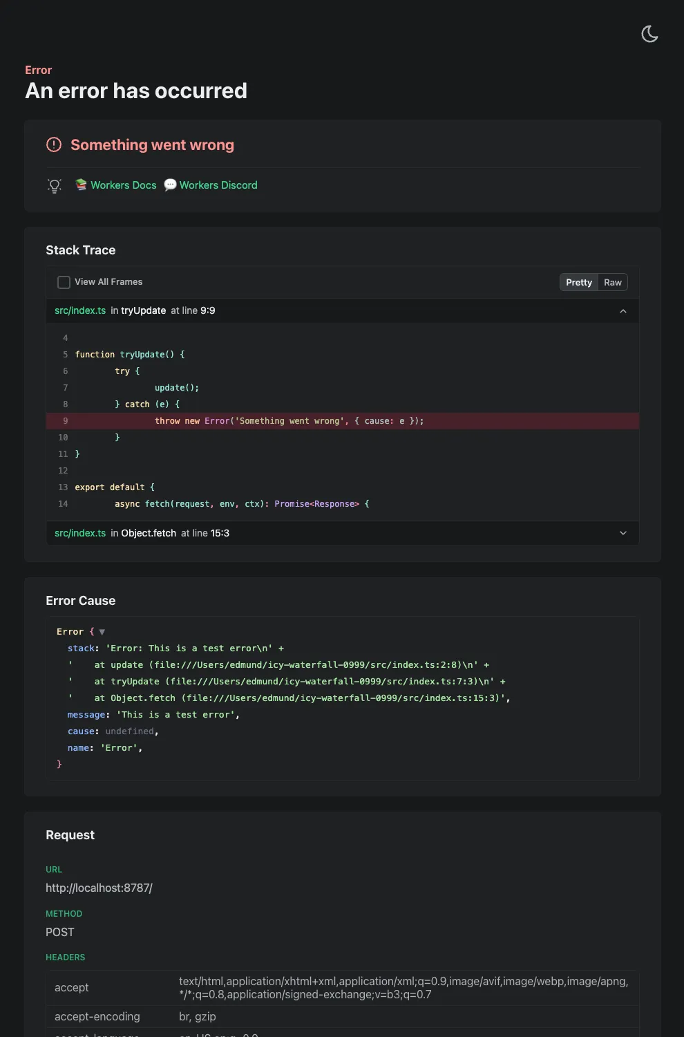 New dark theme error screen