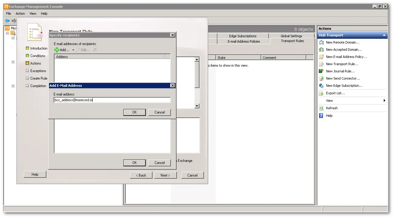 Enter the BCC address provided by Email security